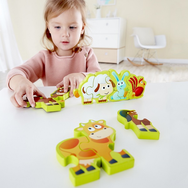 Puzzle din lemn cu cifre „Animalele la fermă”