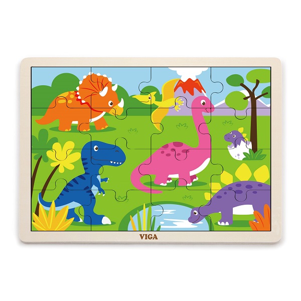 Puzzle din lemn „Dinozauri” 16 elem.