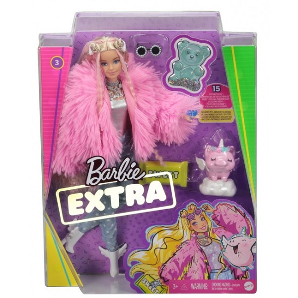 Set Barbie “Extra” într-o blăniță roz