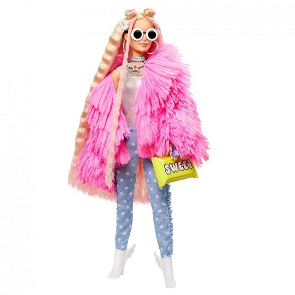 Set Barbie “Extra” într-o blăniță roz