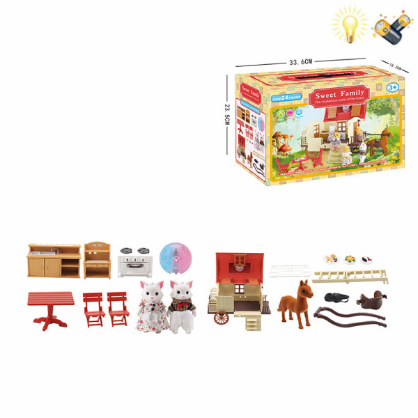 Set Joc Happy family Trăsură (caluț, mobilă, șoricei) lumină/sunet