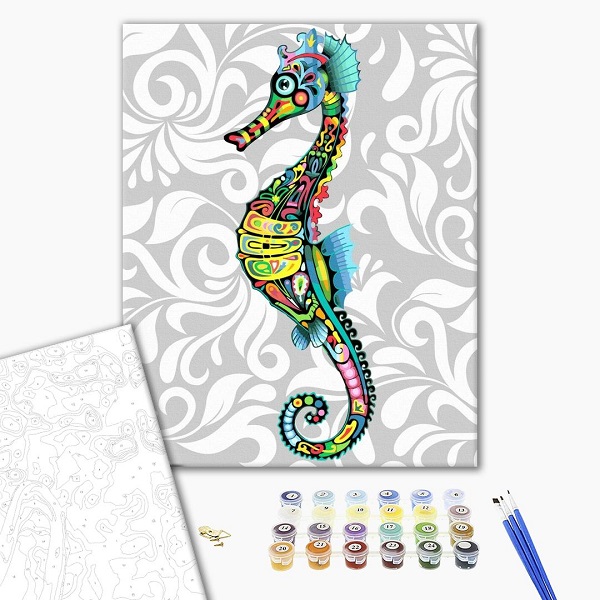 Pictură pe numere 40х50 cm (în cutie) – Caluț de mare în ornament