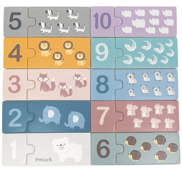 Puzzle din lemn „Numere și animale”