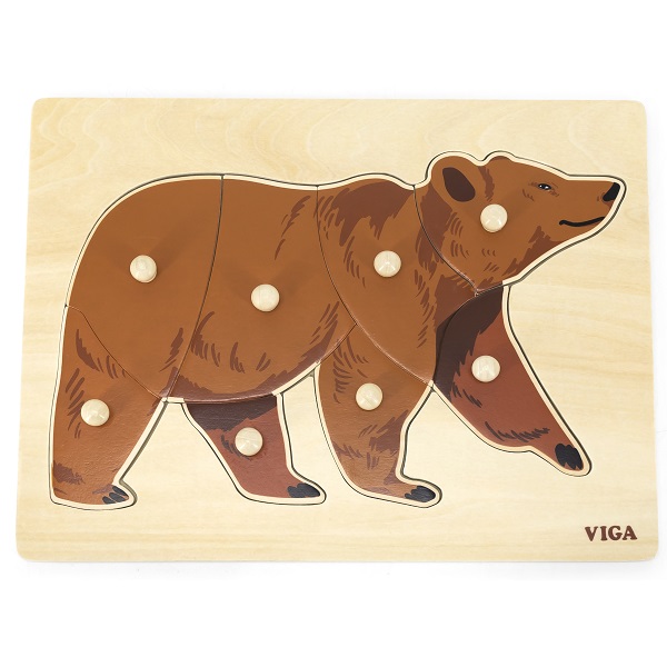 Puzzle din lemn Montessori cu buton „Urs”