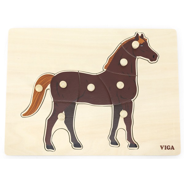 Puzzle din lemn Montessori cu buton “Cal”