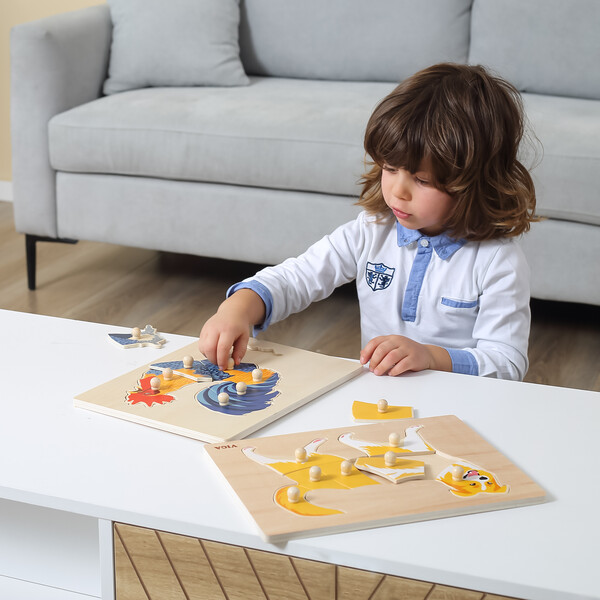 Puzzle din lemn Montessori cu buton “Cățel”
