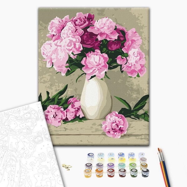 Pictură pe numere 40*50 сm (în cutie) – Bujori delicati