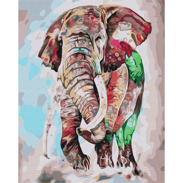 Pictură pe numere 40*50  cm (în cutie) – Elefant în culori de curcubeu
