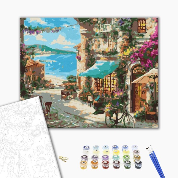 Pictură pe numere 40*50 cm (în cutie) – Strada orașului de pe litoral