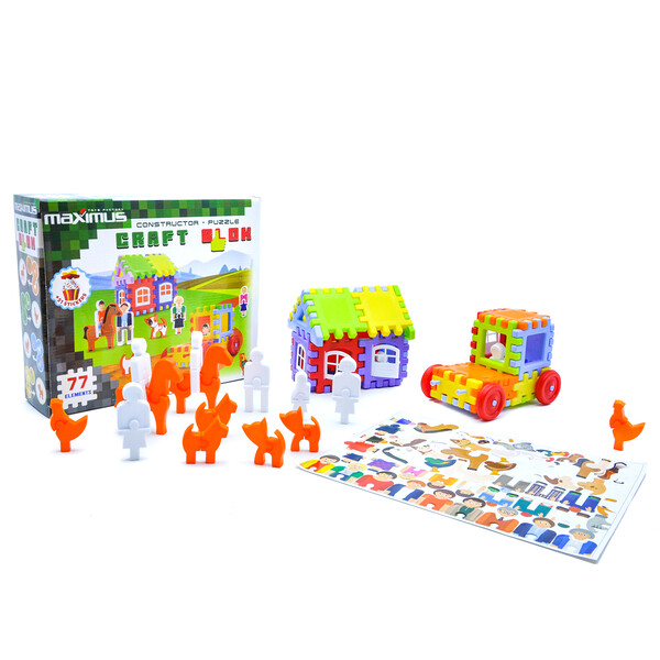 Constructor cu blocuri-kraft și autocolante 77 elem.