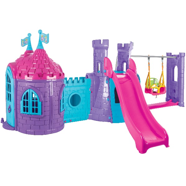 Castel cu tobogan și leagăne (disponibil în 2 culori)