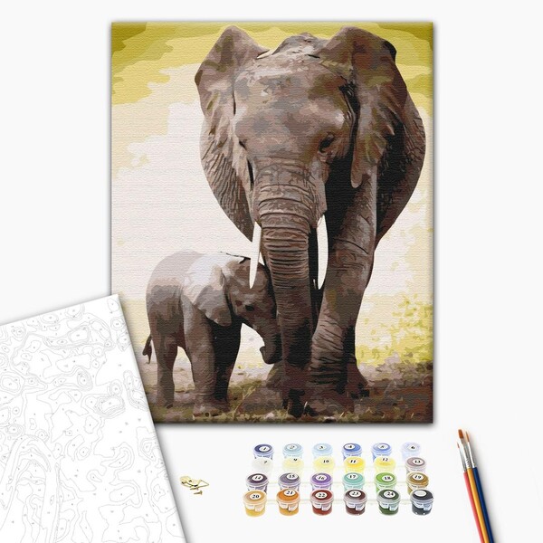 Pictură pe numere 40*50 cm (în cutie) – Primele zile ale puiului de elefant