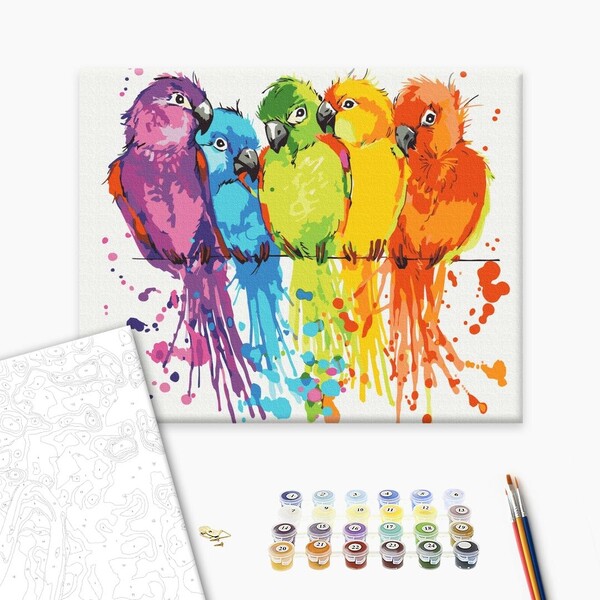 Pictură pe numere 40x50 cm (în cutie) - Papagali colorati