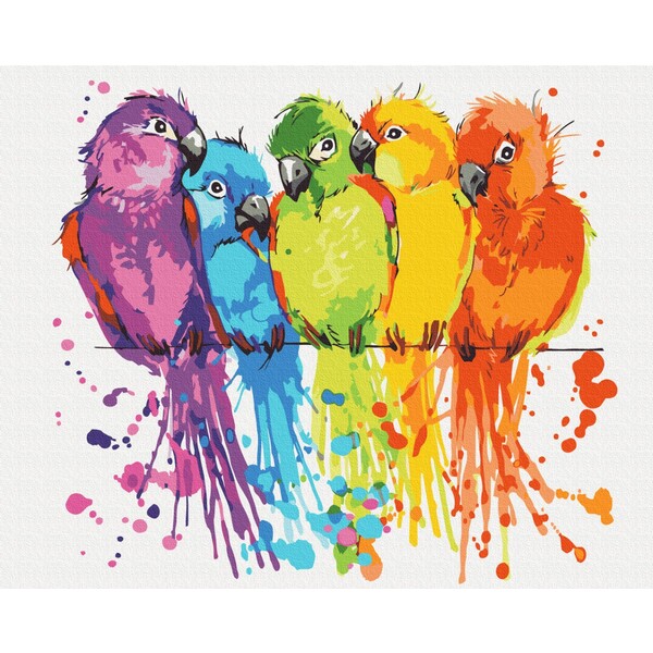 Pictură pe numere 40x50 cm (în cutie) - Papagali colorati