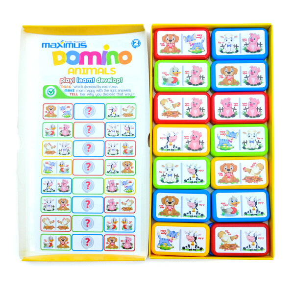 Joc de masă „Domino multicolor cu animale”,  28 dominouri