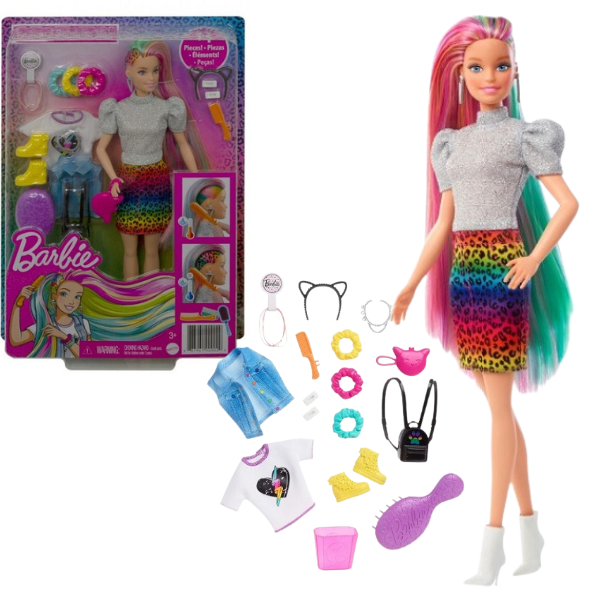 Игровой набор Barbie “Леопардовый образ с радужными волосами”