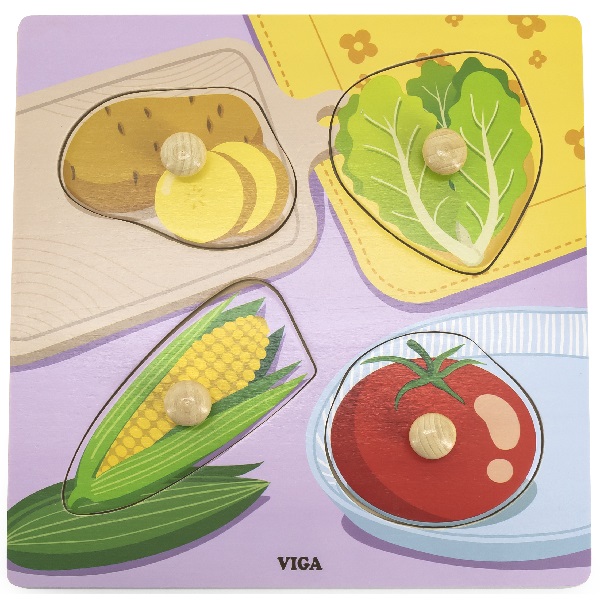 Puzzle din lemn cu buton „Legume”