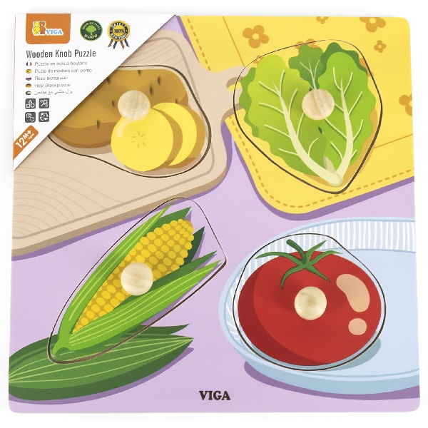 Puzzle din lemn cu buton „Legume”