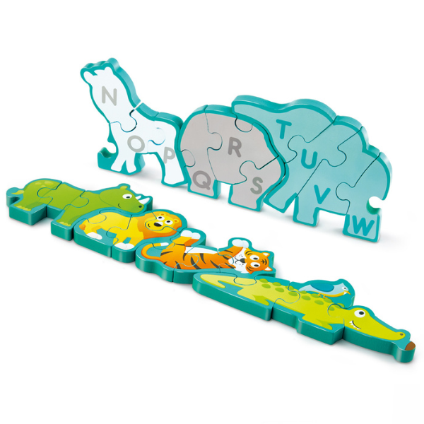 Puzzle-alfabet din lemn „Parada animalelor”
