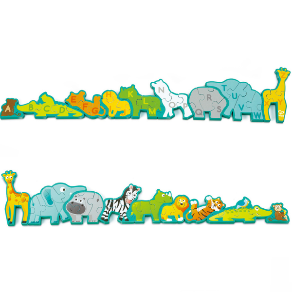 Puzzle-alfabet din lemn „Parada animalelor”