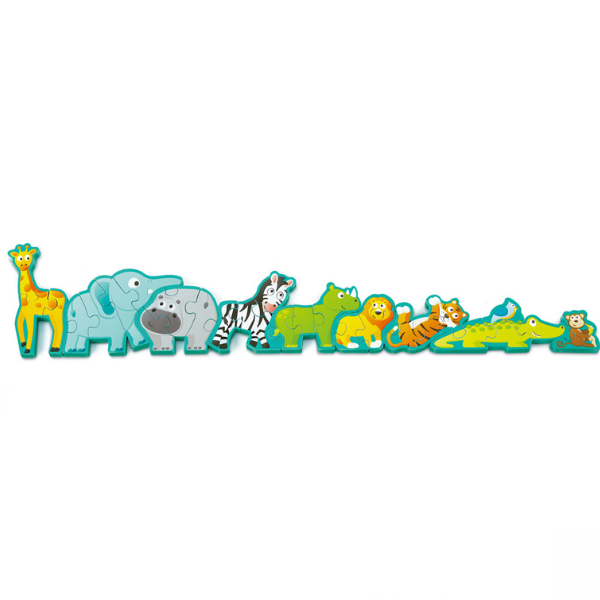 Puzzle-alfabet din lemn „Parada animalelor”