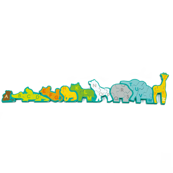 Puzzle-alfabet din lemn „Parada animalelor”