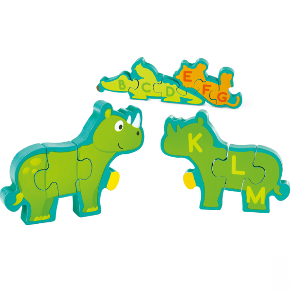 Puzzle-alfabet din lemn „Parada animalelor”