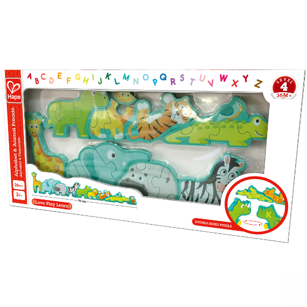 Puzzle-alfabet din lemn „Parada animalelor”