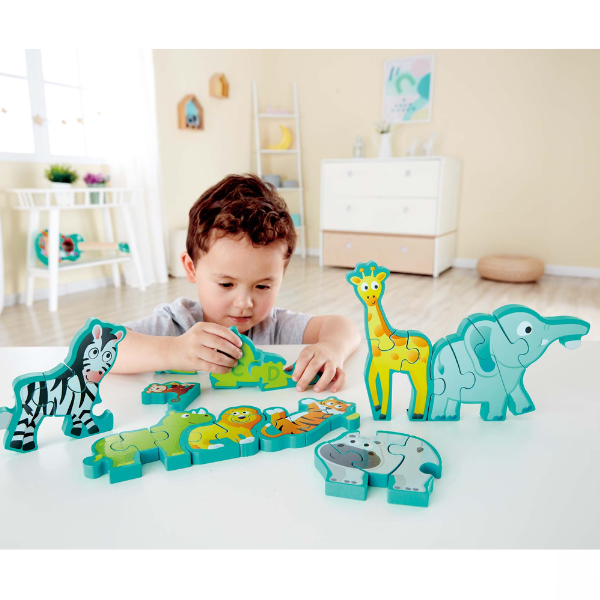 Puzzle-alfabet din lemn „Parada animalelor”