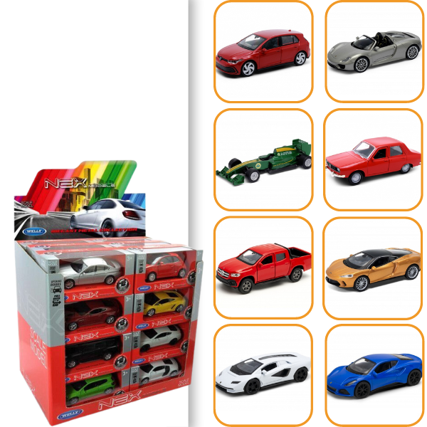 Mașini metalice de colecție 1:34 Welly, 8 modele, cu inerție S2