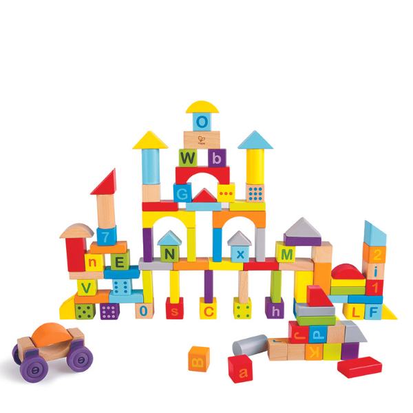 Constructor din lemn „Blocuri colorate: explorează și creează”, 100 buc