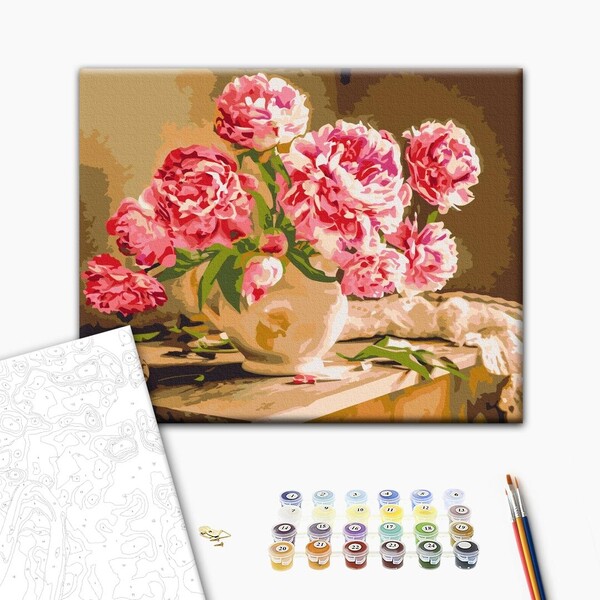 Pictură pe numere 40*50 cm (în cutie) – Bujori într-un interior confortabil