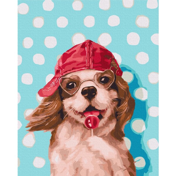 Pictură pe numere 40*50 cm (în cutie) – Câine cu acadea