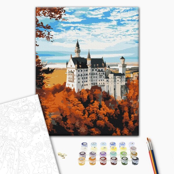 Pictură pe numere 40*50 сm (în cutie) – Vedere de toamnă din Neuschwanstein