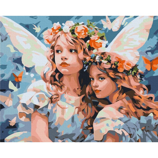 Pictură pe numere 40*50 сm (în cutie) – Îngeri în coroane de flori