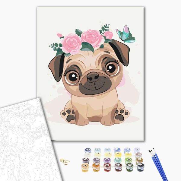 Pictură pe numere 30*40 сm (fără cutie) – Drăguțul pug