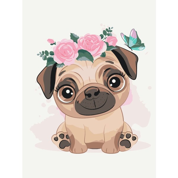 Pictură pe numere 30*40 сm (fără cutie) – Drăguțul pug