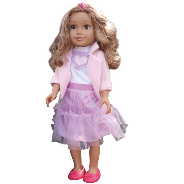 Păpușa în rochie violetă, 45 cm