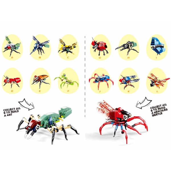 Set-surpriză de construcție ”Insecte”, în ou, de la 40 pînă la 54 elem.