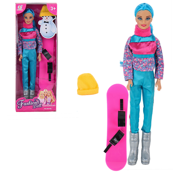 Păpușă în costum de ski, cu accesor..