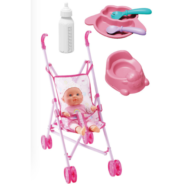 Set de joc „Bebeluş cu cărucior şi accesorii”