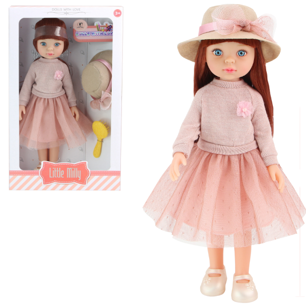 Păpușa „Mica Milly”, în rochie de toamnă, 33 cm