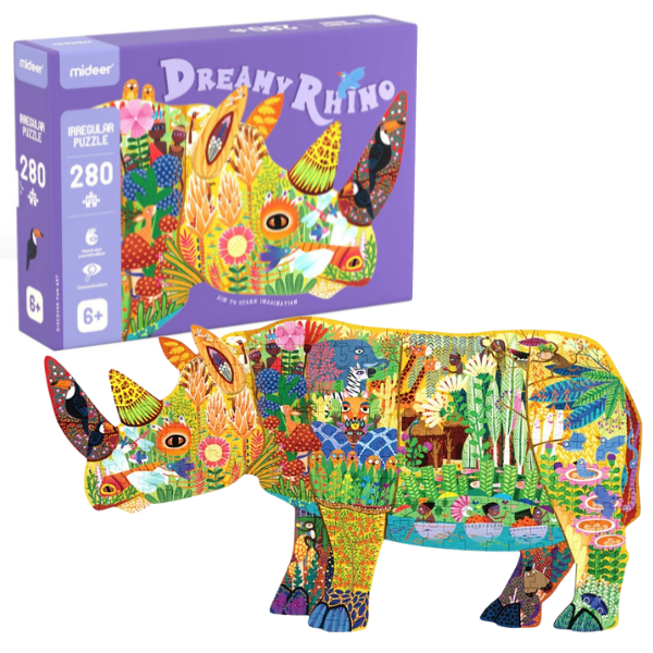 Puzzle cu formă neobișnuită „Rinocerul visător”, 280 de piese.
