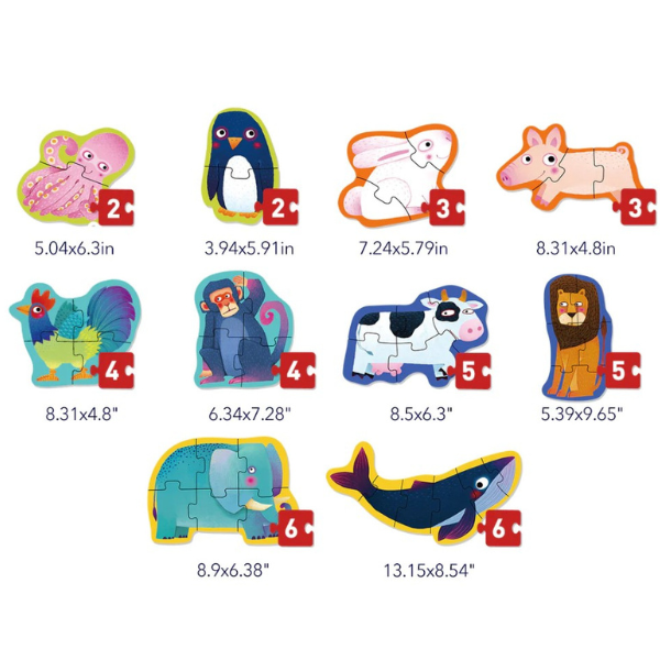Seria de puzzle-uri „Animale”, 10 în 1, nivelul 1