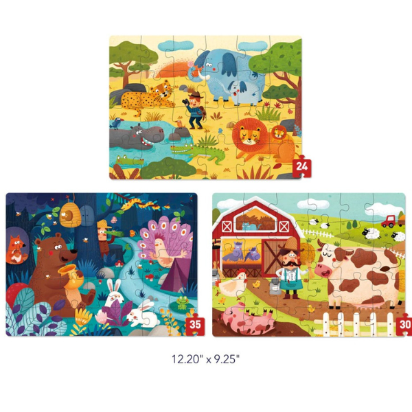 Seria de puzzle-uri „Scene cu animale”, 3 în 1, nivelul 3