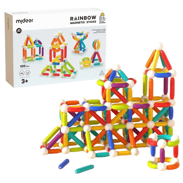 Set de construcție magnetic „Cilindri în culori de curcubeu”, 100 buc.