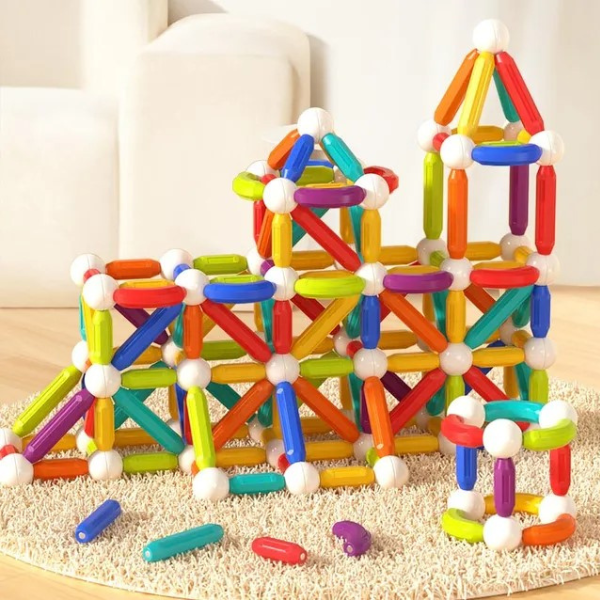 Set de construcție magnetic „Cilindri în culori de curcubeu”, 100 buc.