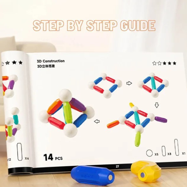 Set de construcție magnetic „Cilindri în culori de curcubeu”, 100 buc.