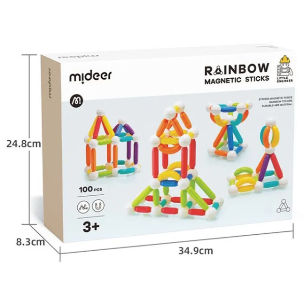 Set de construcție magnetic „Cilindri în culori de curcubeu”, 100 buc.