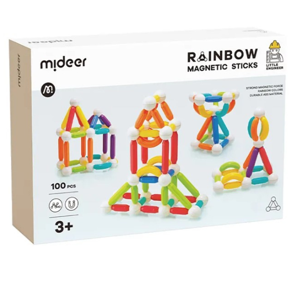 Set de construcție magnetic „Cilindri în culori de curcubeu”, 100 buc.